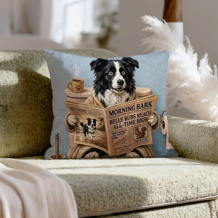 "Morning Business" - Border Collie Throw Pillow - Dog Lover Home Decor