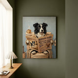 "Morning Business" - Border Collie Vertical Canvas - Dog Lover Wall Art