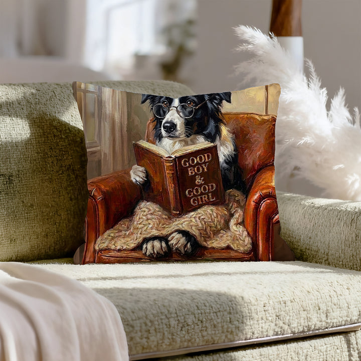 "Evening Read" - Border Collie Throw Pillow - Dog Lover Home Decor