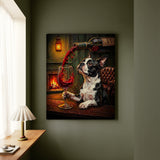 "Wine & Woof" - Boston Terrier Vertical Canvas - Dog Lover Wall Art
