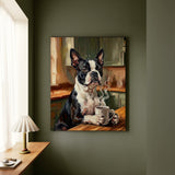 "Before Coffee" - Boston Terrier Vertical Canvas - Dog Lover Wall Art