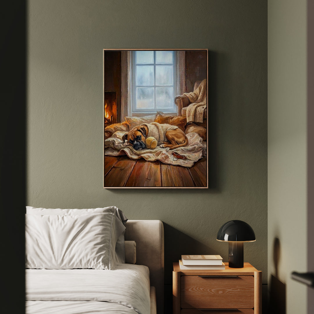"Calm Memories" - Boxer Vertical Framed Canvas - Dog Lover Wall Art