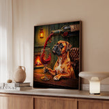 "Wine & Woof" - Boxer Vertical Framed Canvas - Dog Lover Wall Art