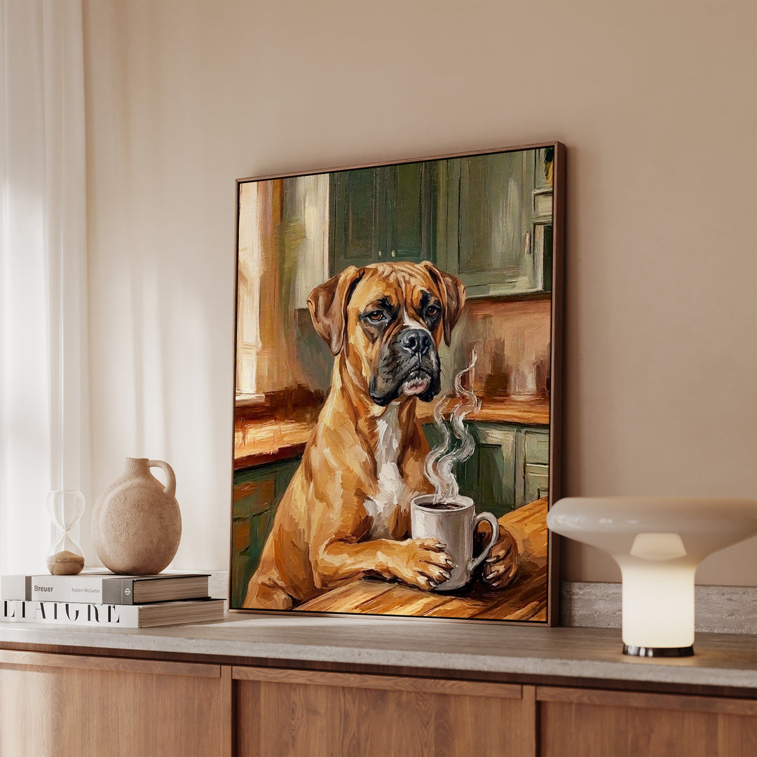 Boxer Before Coffee Framed Canvas