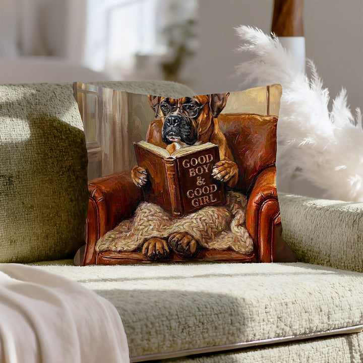 "Evening Read" - Boxer Throw Pillow - Dog Lover Home Decor