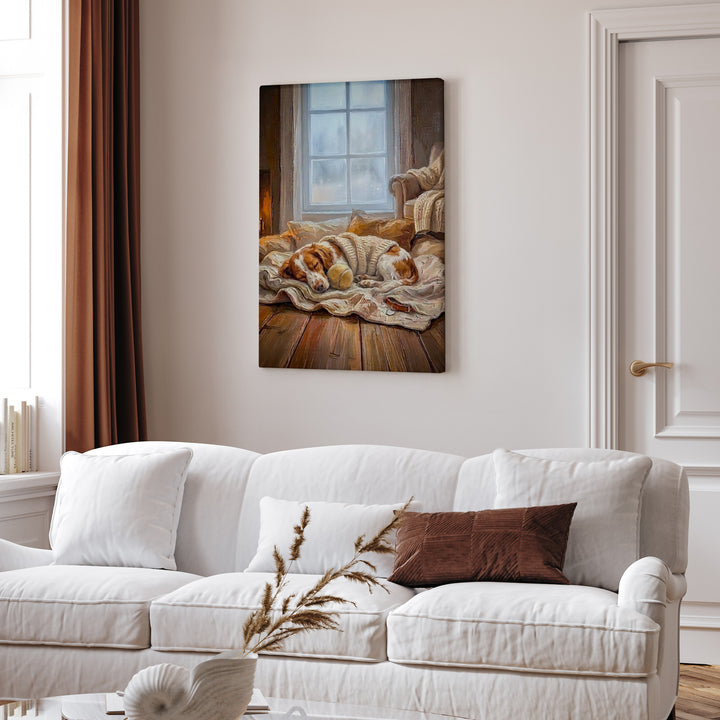 "Calm Memories" - Brittany Spaniel Vertical Canvas - Dog Lover Wall Art