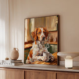 "Before Coffee" - Brittany Spaniel Vertical Framed Canvas - Dog Lover Wall Art