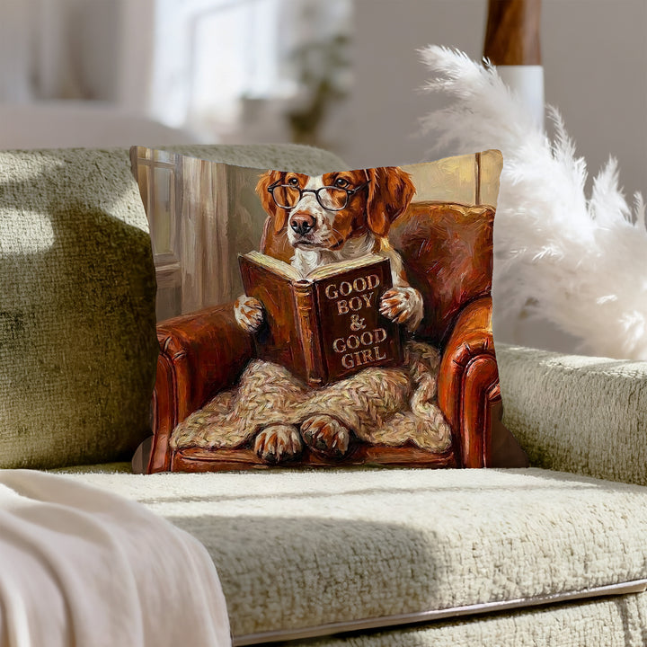 "Evening Read" - Brittany Spaniel Pillow Cover - Dog Lover Home Decor
