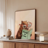 "Always on Time" - Capybara Vertical Framed Canvas - Animal Book Humor Wall Art