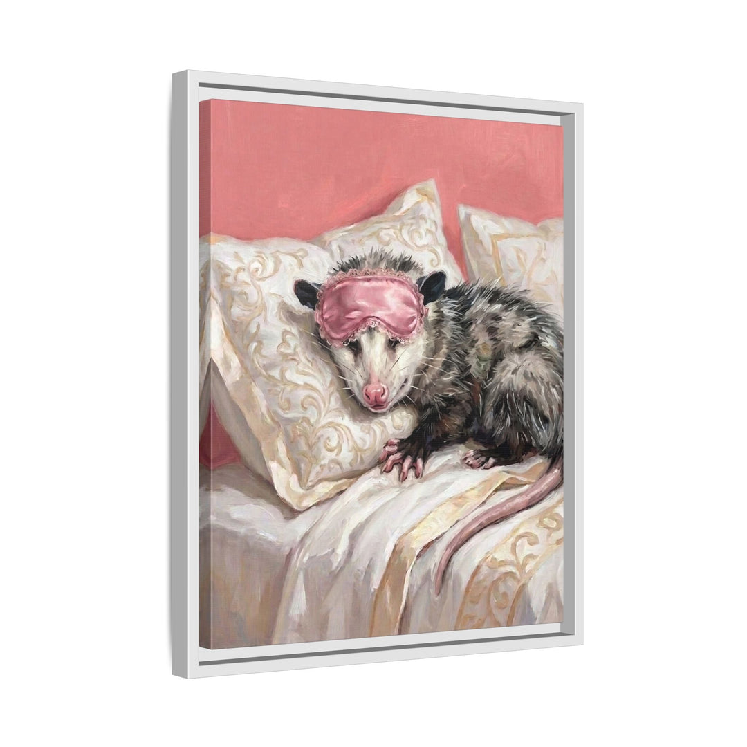 "Beauty Sleep" - Opossum Vertical Framed Canvas - Spirit Animal Wall Art