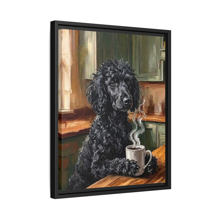 "Before Coffee" - Poodle Vertical Framed Canvas - Dog Lover Wall Art