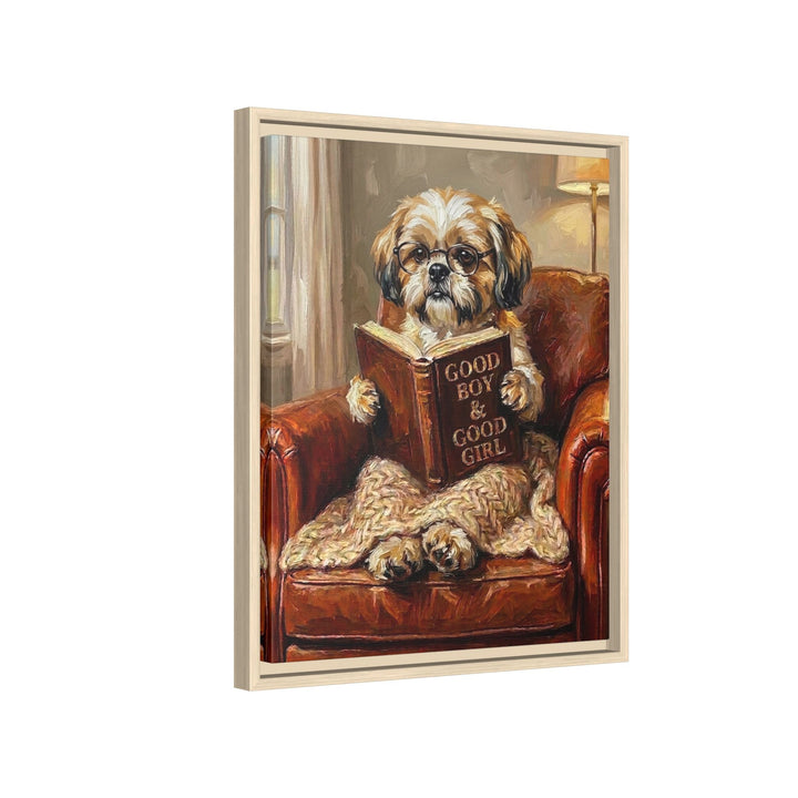 "Evening Read" - Shih Tzu Vertical Framed Canvas - Dog Lover Wall Art