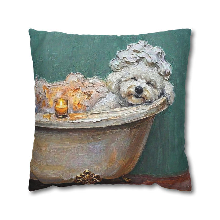 "Spa Day" - Bichon Frise Throw Pillow - Dog Lover Home Decor