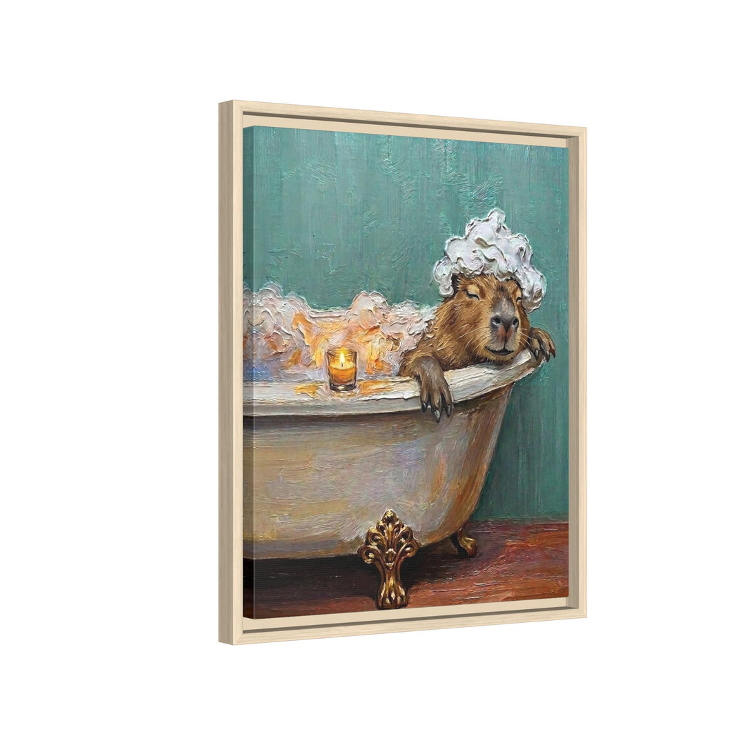 "Bubble Time" - Capybara Vertical Framed Canvas - Spirit Animal Wall Art