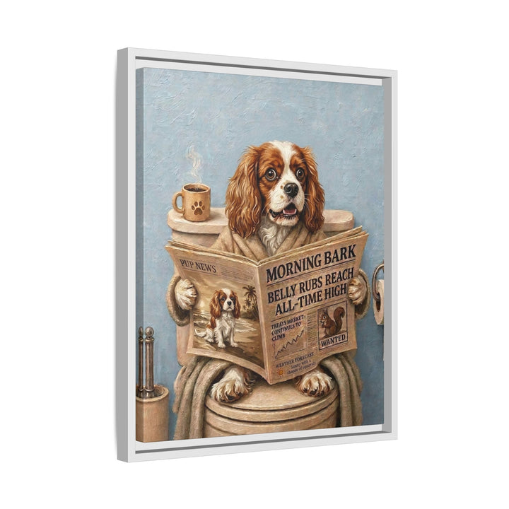 "Morning Business" - Cavalier King Charles Vertical Framed Canvas - Dog Lover Wall Art