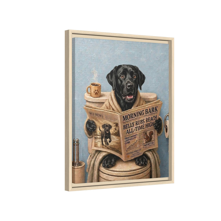 "Morning Business" - Labrador Vertical Framed Canvas - Dog Lover Wall Art