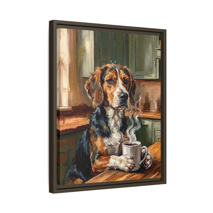 "Before Coffee" - Beagle Vertical Framed Canvas - Dog Lover Wall Art