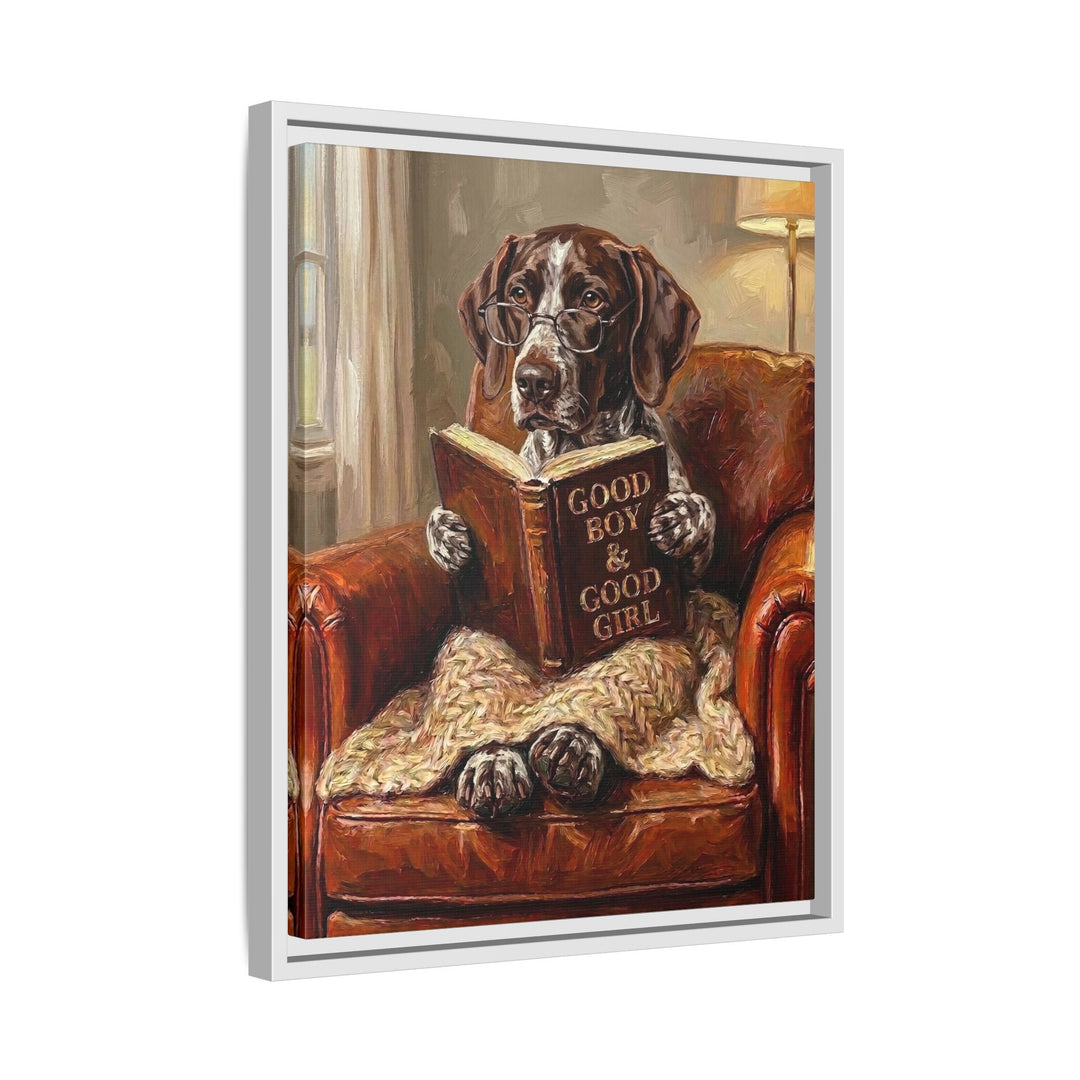 "Evening Read" - German Shorthaired Pointer Vertical Framed Canvas - Dog Lover Wall Art