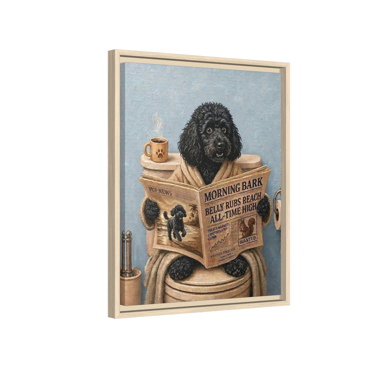 "Morning Business" - Poodle Vertical Framed Canvas - Dog Lover Wall Art