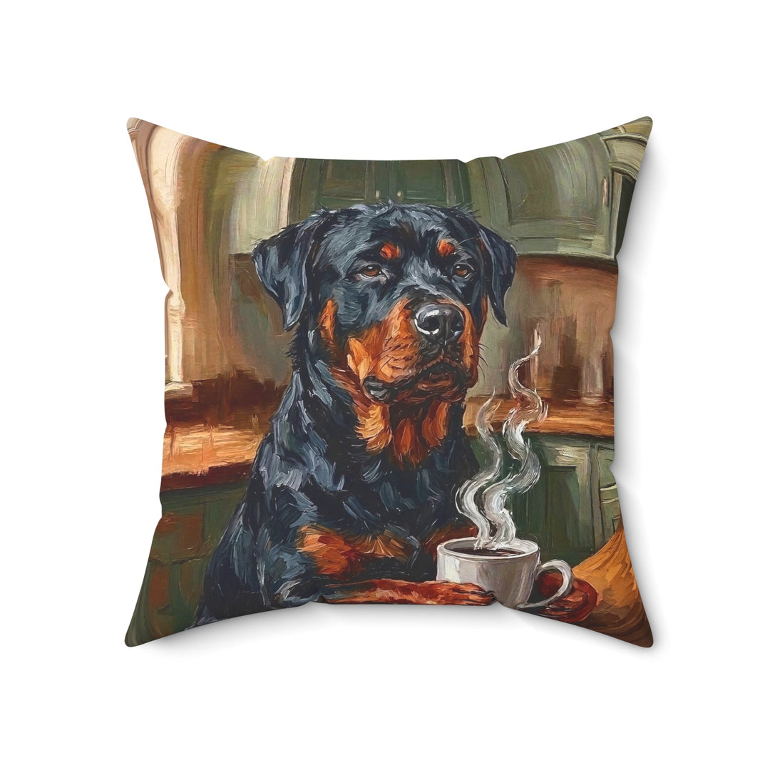 "Before Coffee" - Rottweiler Throw Pillow - Dog Lover Home Decor