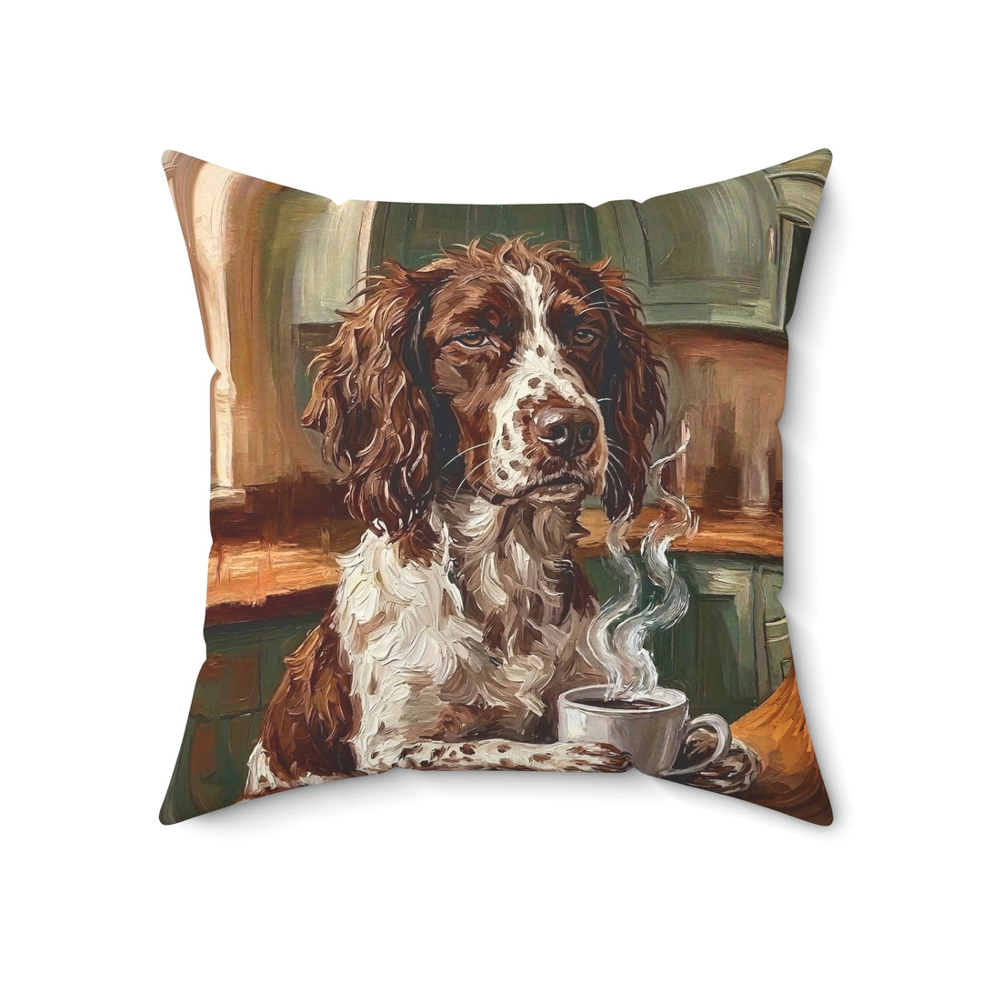 "Before Coffee" - English Springer Spaniel Throw Pillow - Dog Lover Home Decor