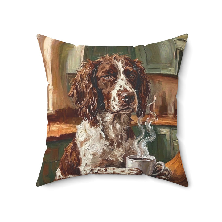 "Before Coffee" - English Springer Spaniel Throw Pillow - Dog Lover Home Decor