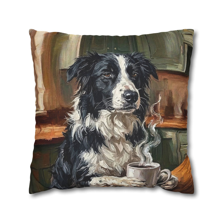 "Before Coffee" - Border Collie Throw Pillow - Dog Lover Home Decor