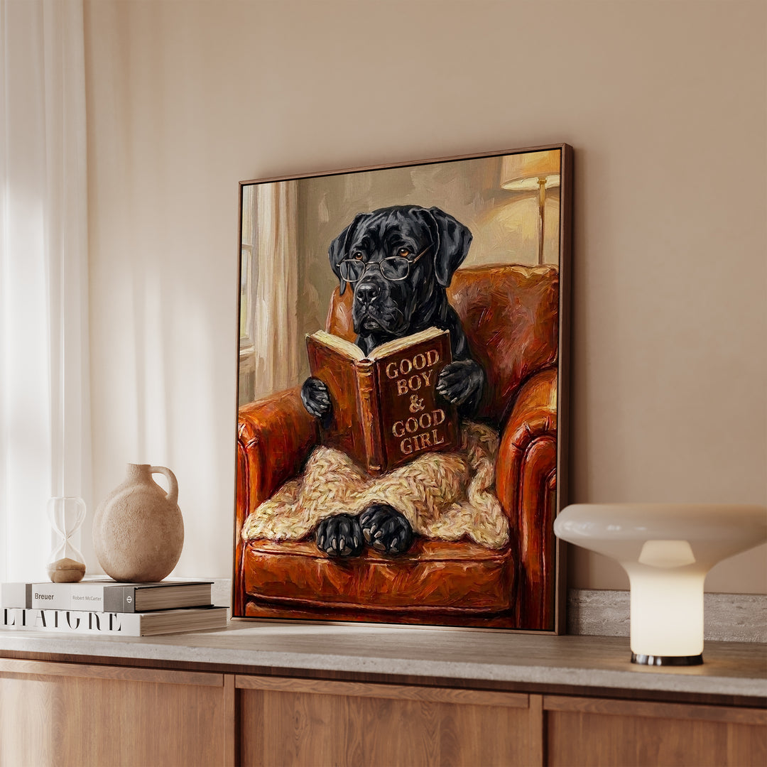 Cane Corso Evening Read Framed Canvas