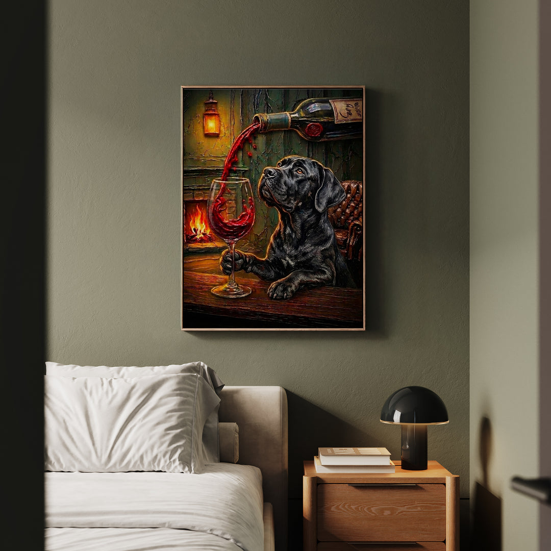 "Wine & Woof" - Cane Corso Vertical Framed Canvas - Dog Lover Wall Art