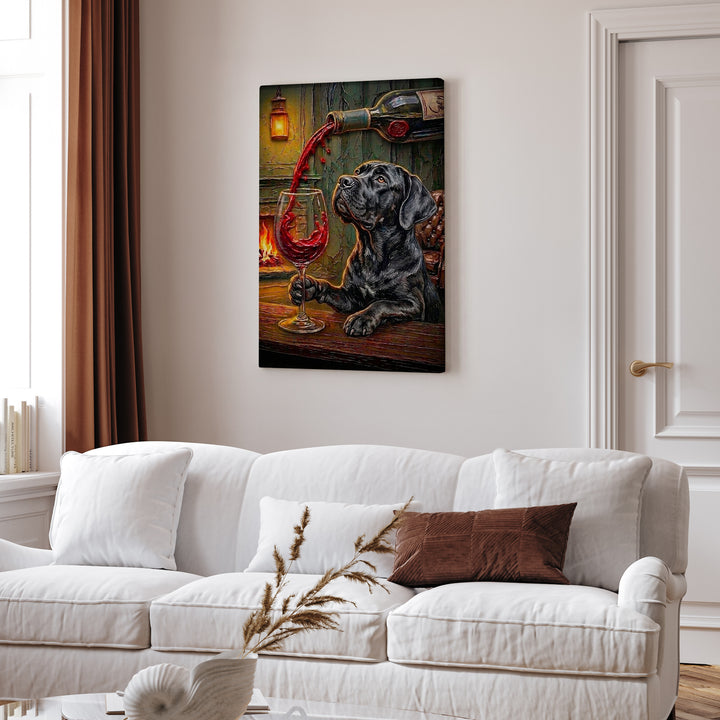 "Wine & Woof" - Cane Corso Vertical Canvas - Dog Lover Wall Art