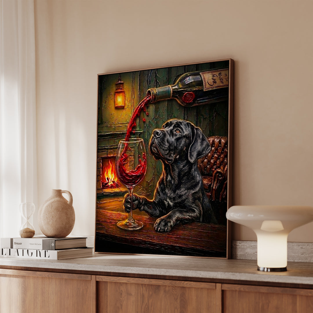 Cane Corso Wine & Woof Framed Canvas
