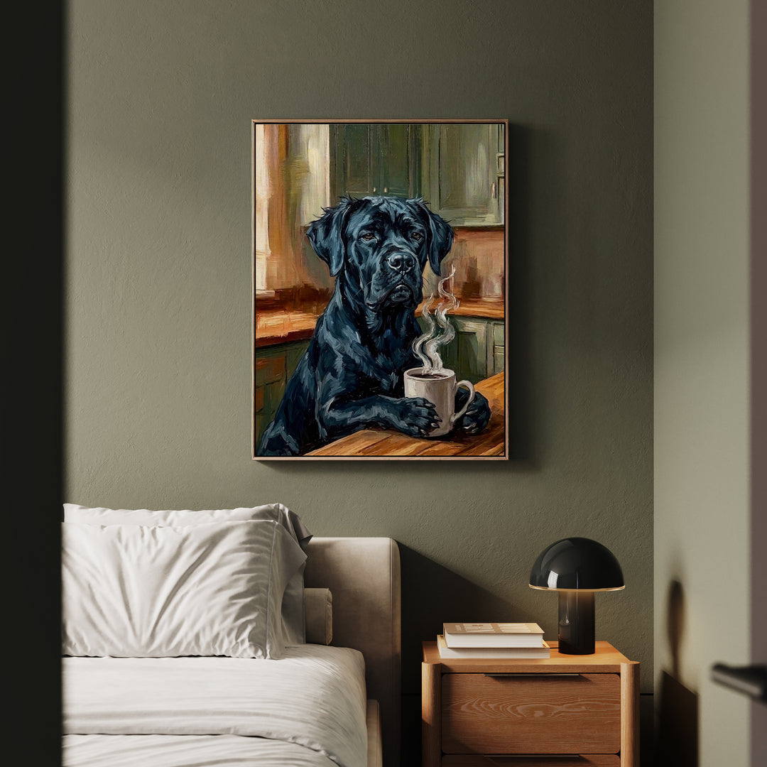 "Before Coffee" - Cane Corso Vertical Framed Canvas - Dog Lover Wall Art