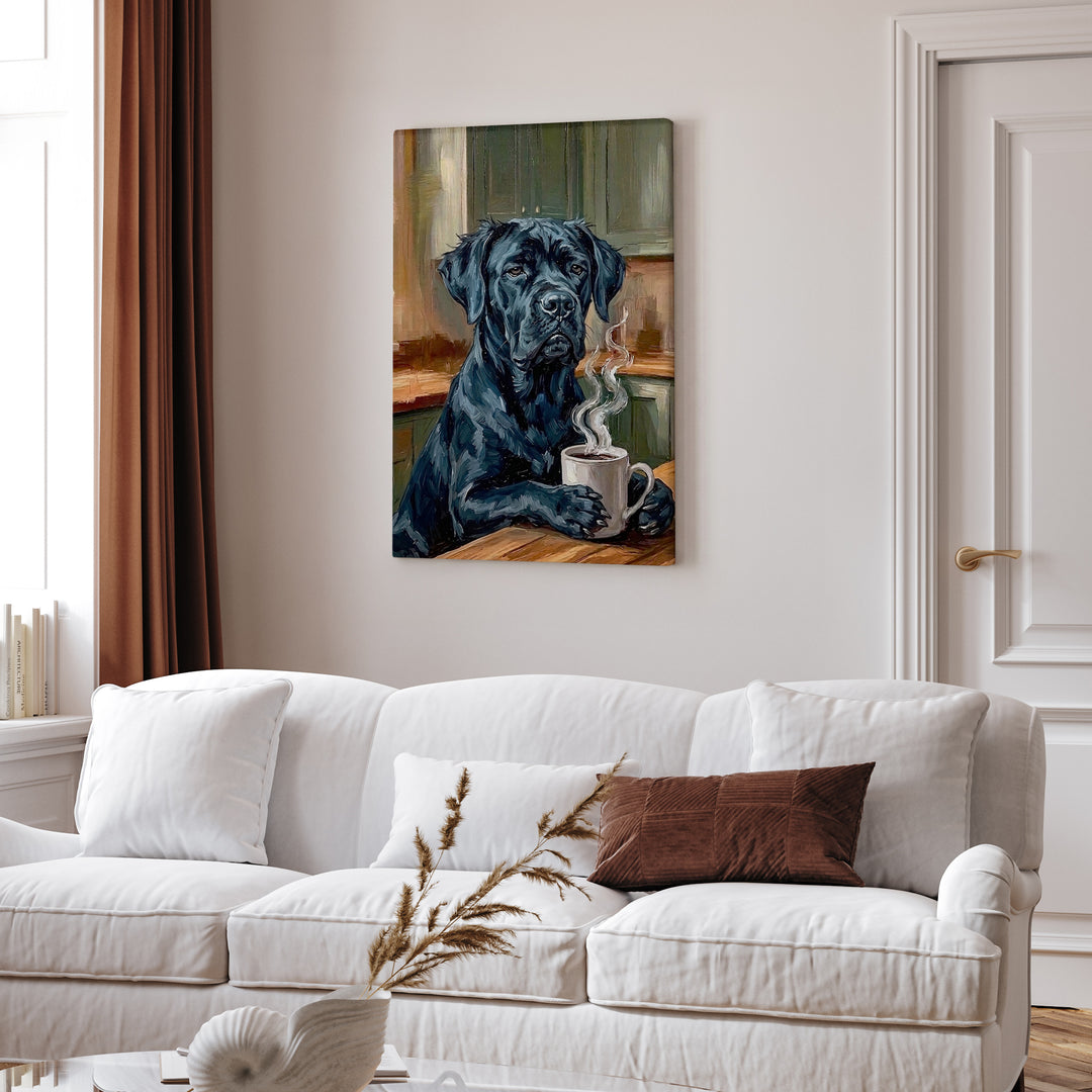 "Before Coffee" - Cane Corso Vertical Canvas - Dog Lover Wall Art