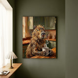 "Coffee & Silence" - Capybara Vertical Canvas - Spirit Animal Wall Art