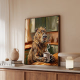 "Coffee & Silence" - Capybara Vertical Framed Canvas - Spirit Animal Wall Art