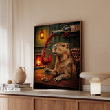 "Wine & Spirit" - Capybara Vertical Framed Canvas - Spirit Animal Wall Art