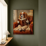 "Evening Read" - Cavalier King Charles Vertical Canvas - Dog Lover Wall Art