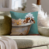 "Spa Day" - Cavalier King Charles Throw Pillow - Dog Lover Wall Art Home Decor