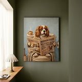 "Morning Business" - Cavalier King Charles Vertical Canvas - Dog Lover Wall Art
