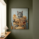 "Morning Business" - Grey Silver Tabby Vertical Canvas - Cat Lover Wall Art