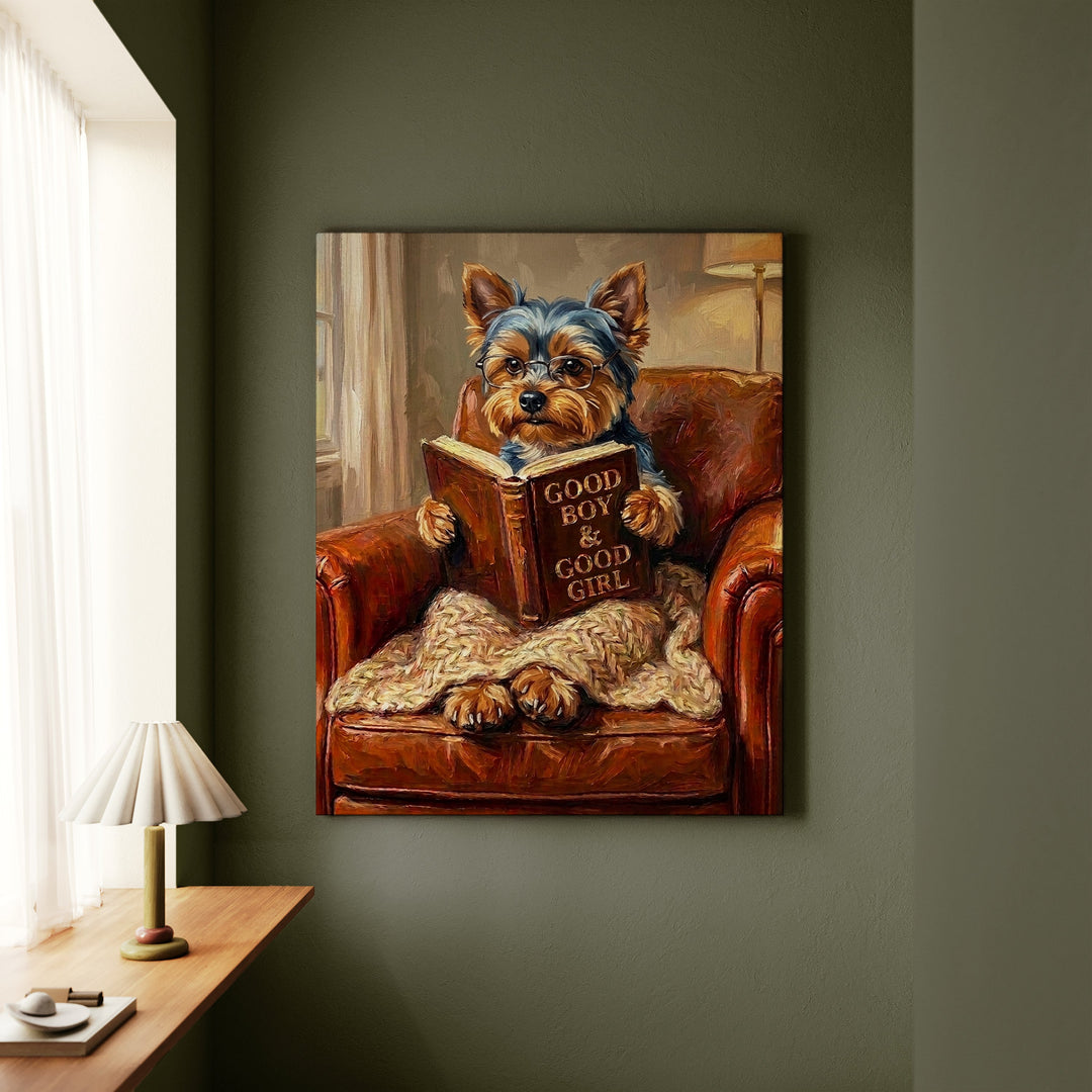 Yorkie Evening Read Canvas