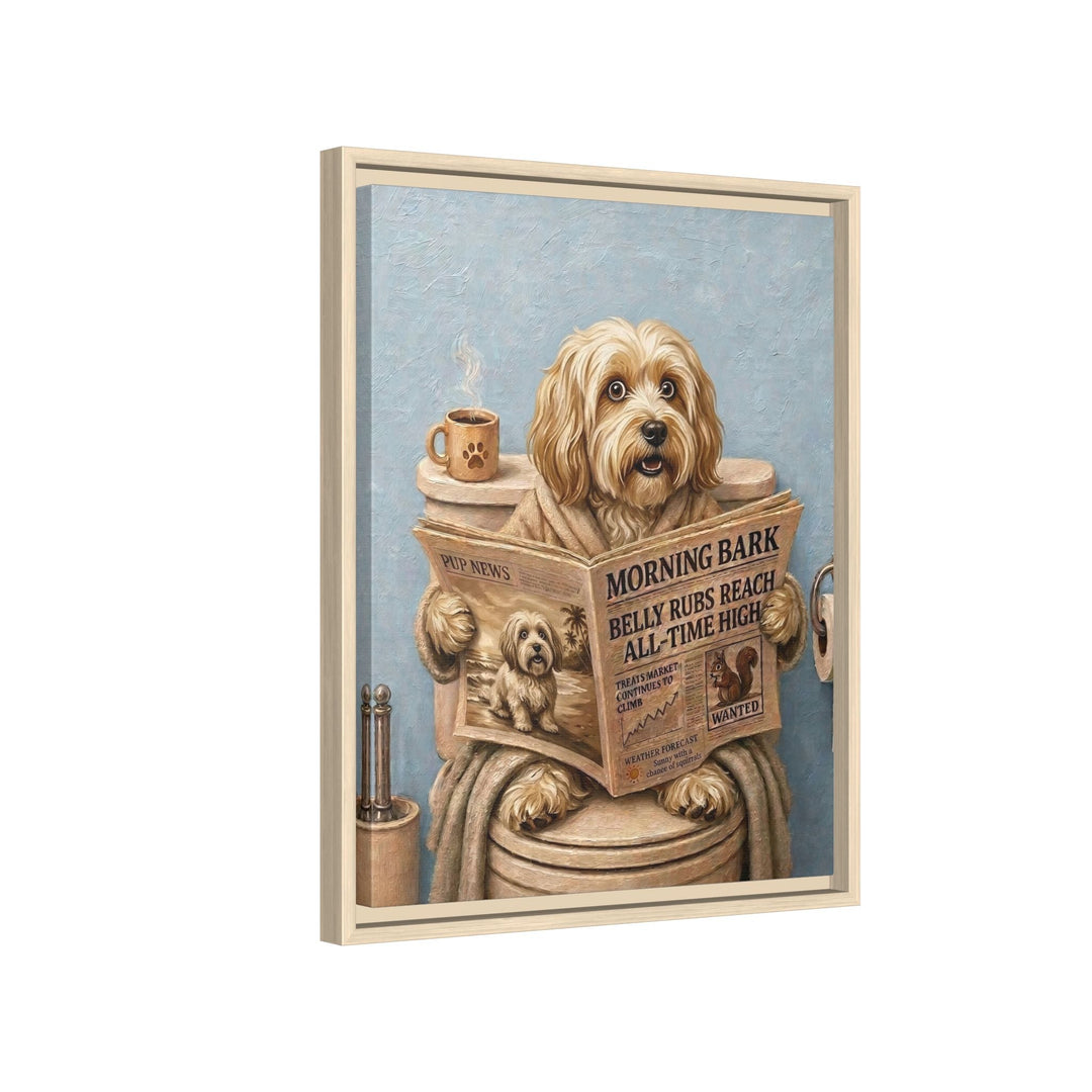 "Morning Business" - Havanese Vertical Framed Canvas - Dog Lover Wall Art