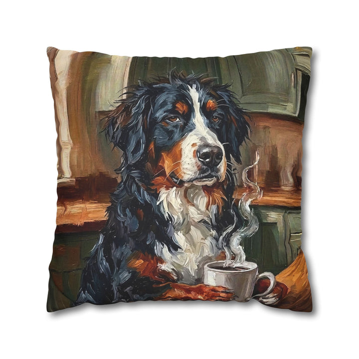 "Before Coffee" - Bernese Mountain Dog Throw Pillow - Dog Lover Home Decor