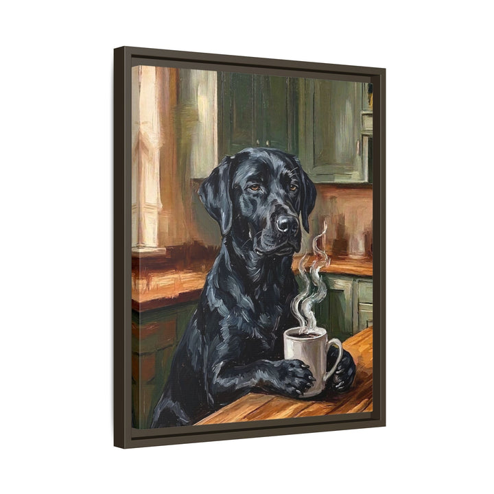 "Before Coffee" - Labrador Vertical Framed Canvas - Dog Lover Wall Art