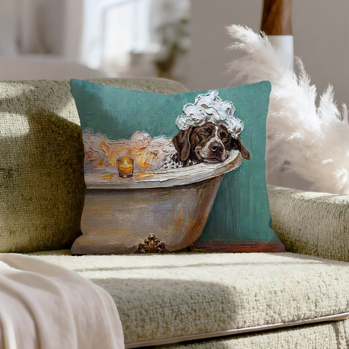 German Shorthaired Pointer in Bathtub Funny Throw Pillow, Spa Day Dog Pillow Cover, Dog Lover Gift