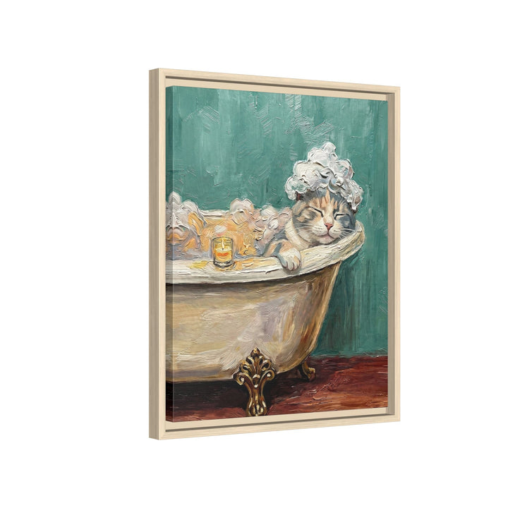 "Spa Day" - Dilute Calico Vertical Framed Canvas - Cat Lover Wall Art