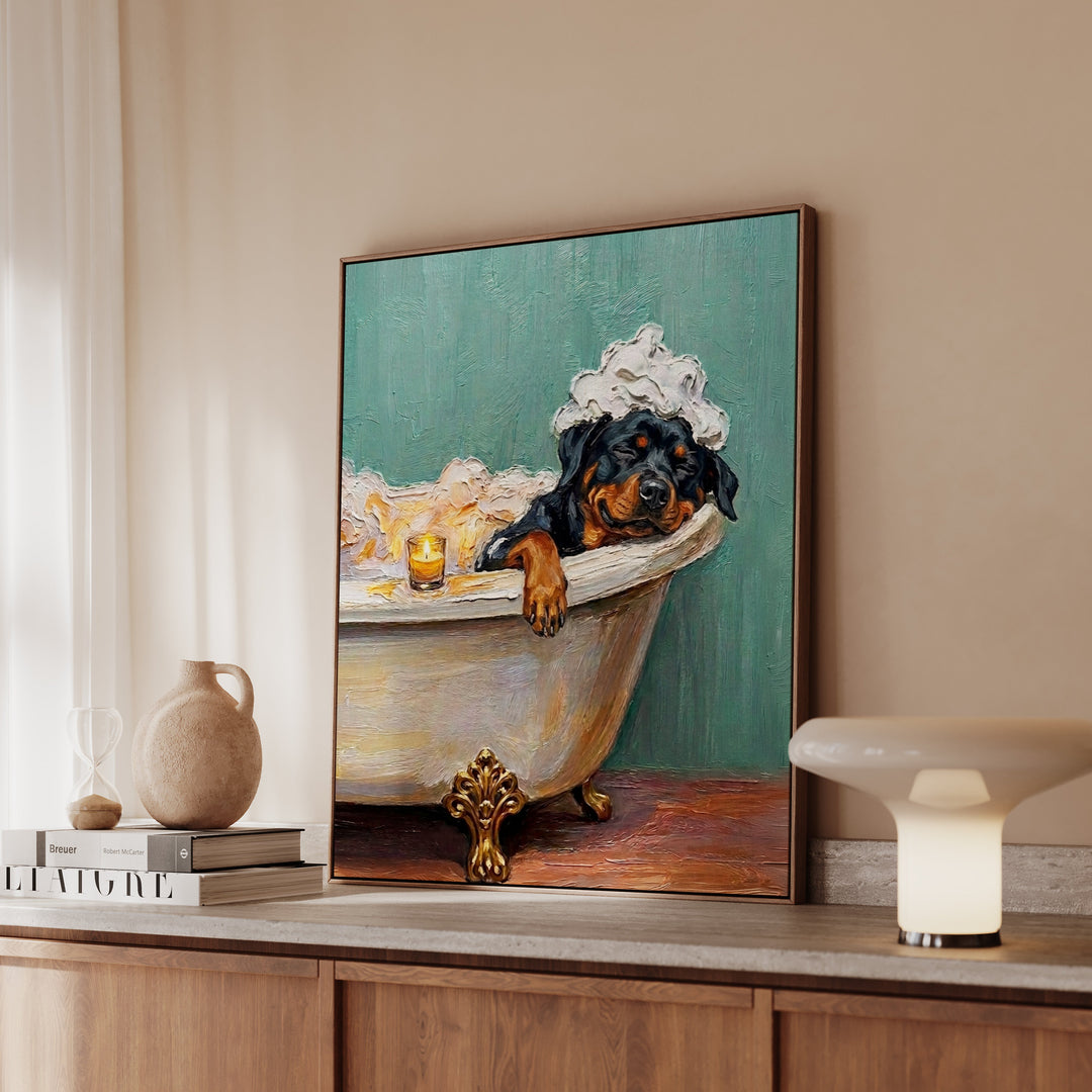 Rottweiler Spa Day Framed Canvas