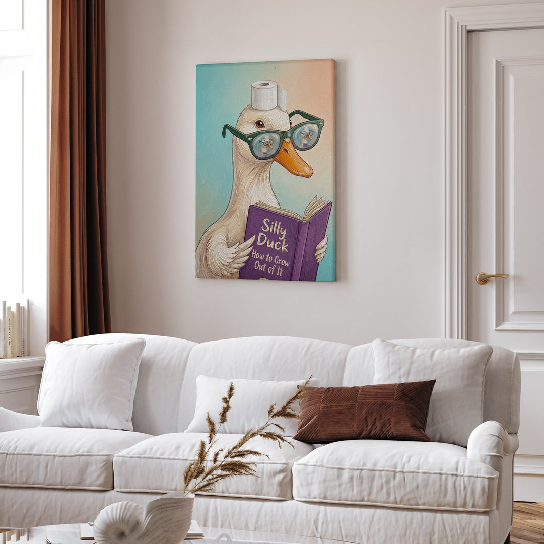 "Silly Duck" - Duck Vertical Canvas - Animal Book Humor Wall Art