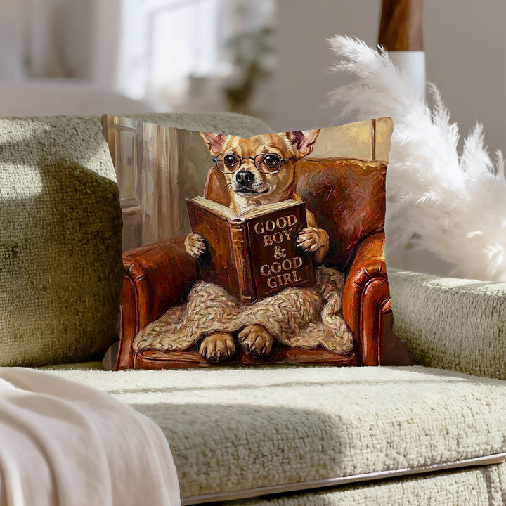"Evening Read" - Chihuahua Throw Pillow - Dog Lover Home Decor