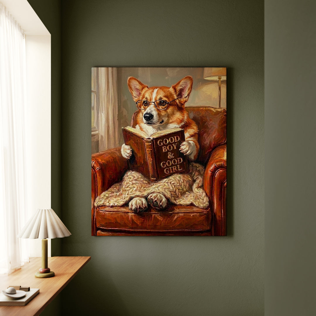 Corgi Evening Read Canvas